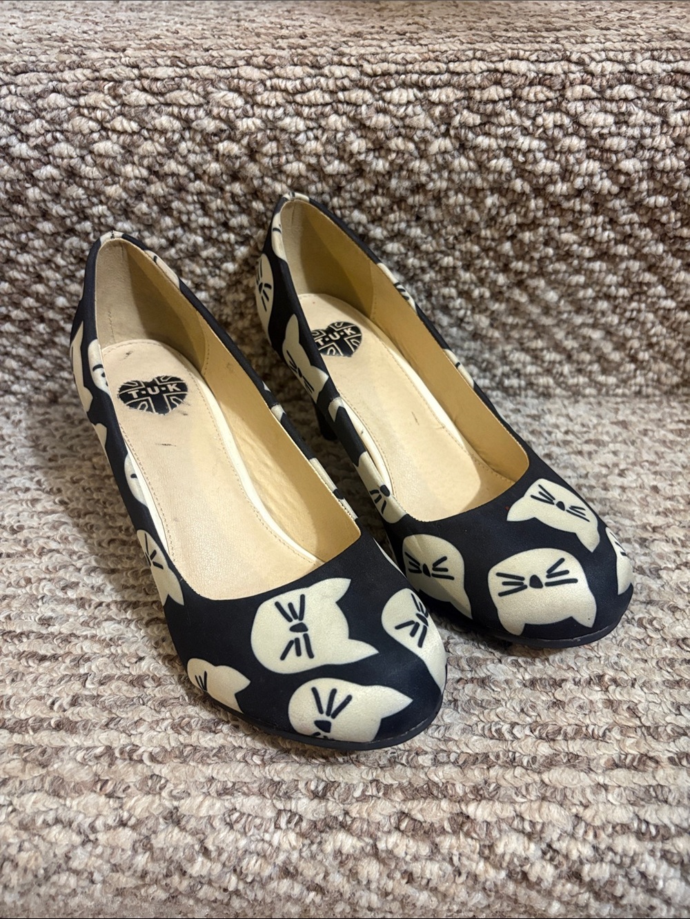 T.U.K Black Cat Print Heels Black/Cream